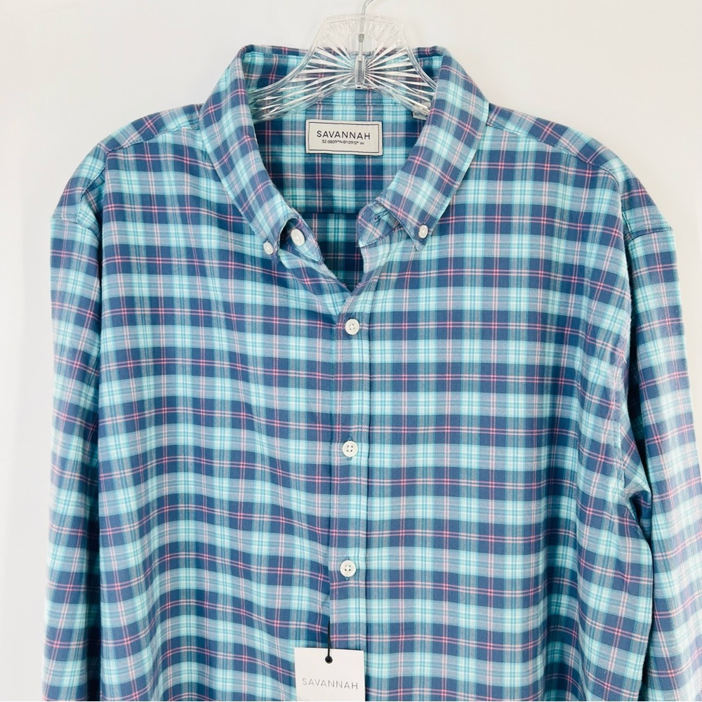 Savannah Button-Down Blue/Pink Plaid Tencel Blend Soft Shirt Men's Size XL - Picture 2 of 16